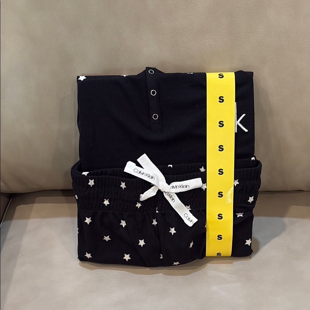 Calvin Klein Black Pajama Set with White Stars
